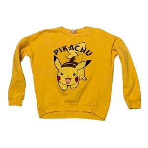 Pokemon Pikachu Sweater Yellow Size S Crewneck Long Sleeves Fuzzy Logo